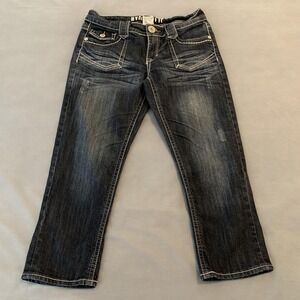 Hydraulic Jeans Womans 9/10 Blue Dark Wash Contrast Stitch Flap Pockets Straight